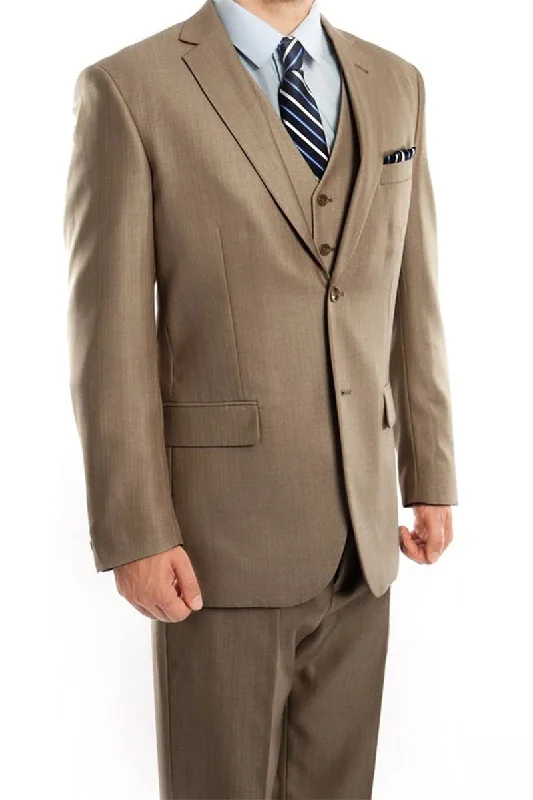 Modern Basics Dark Tan 3 Piece Modern Fit Suit 2 Button V-Neck Vest
