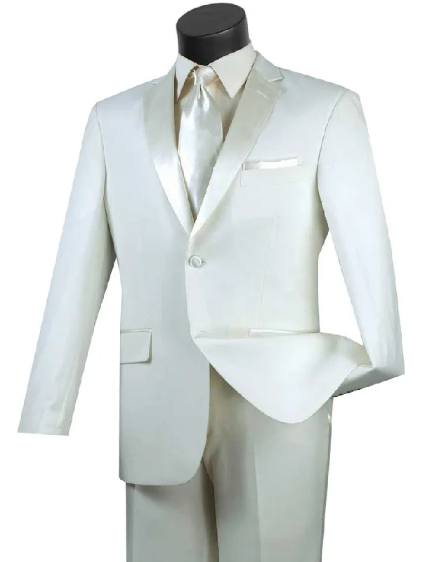 Elegant Outfits Excalibur Collection - Slim Fit Tuxedo 2 Piece 2 Buttons Design in Ivory