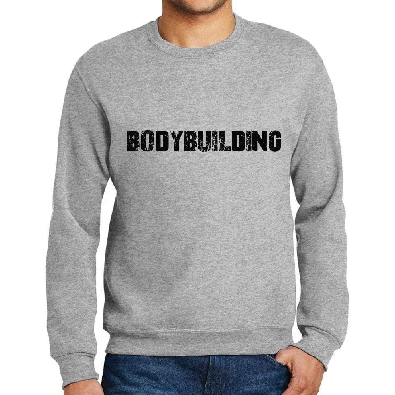 Active Styles Men's Printed Graphic Sweatshirt Popular Words BODYBUILDING Grey Marl