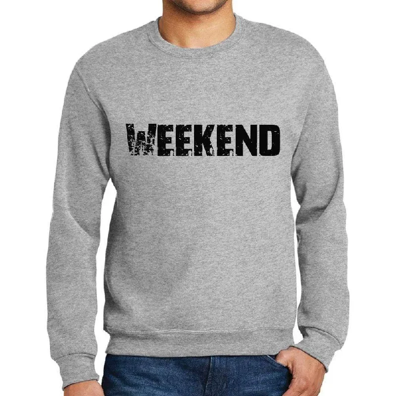 Fall Fashion Men's Printed Graphic Sweatshirt Popular Words WEEKEND Grey Marl