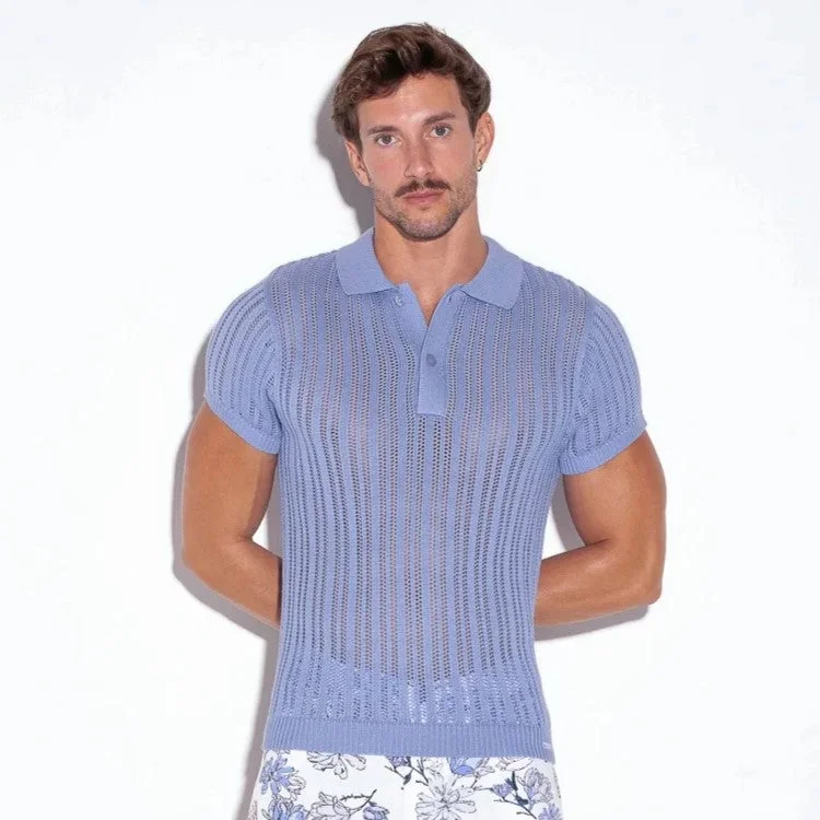 Lightweight Tops Code 22 knit polo shirt 7003 sky blue