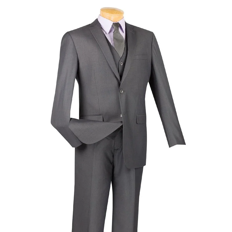 Trendy Shoes Slim Fit Men's Suit 3 Piece 2 Button in Heather Gray