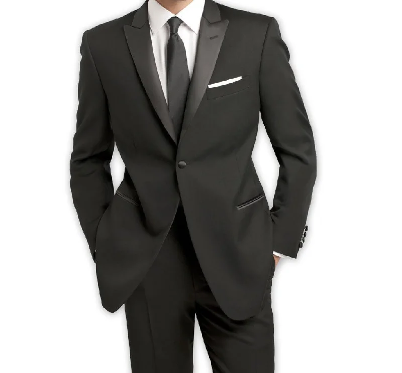 Relaxed Jackets Slim Fit Black 2 Piece Tuxedo with Black Satin Peak Lapel