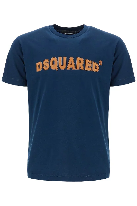 Relaxed Jackets Dsqua2 Men's T-Shirt In Cotone blue Navy Con Scollo Ampio