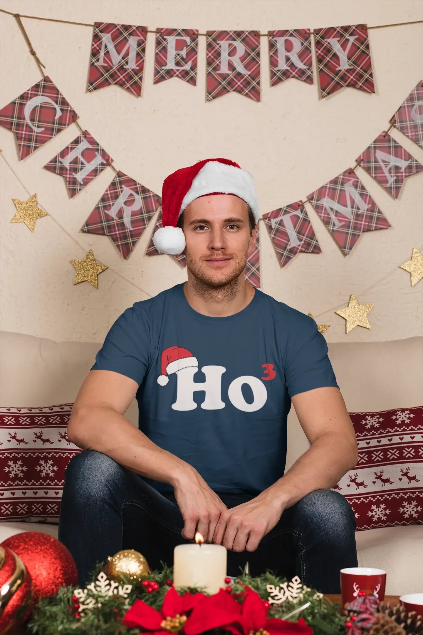 Formal Casuals ULTRABASIC - Graphic Men's Sant's Hat Christmas Sweater Xmas Sweatshirt Gift Ideas French Navy