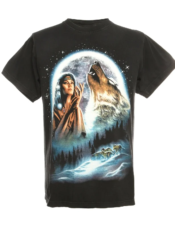Athletic Gear Black Wolf Printed T-shirt - M