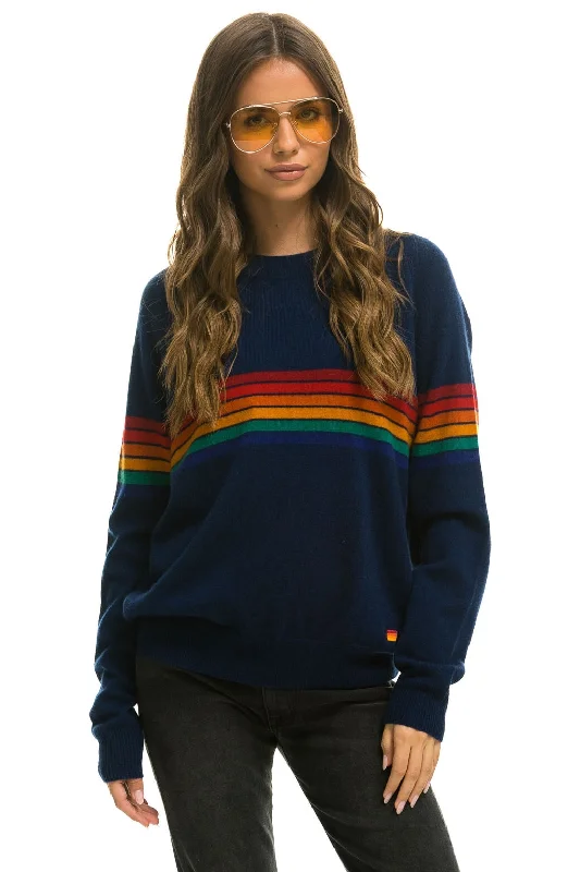 Denim Looks RAINBOW STRIPE 6 UNISEX LIGHT CASHMERE SWEATER - MIDNIGHT
