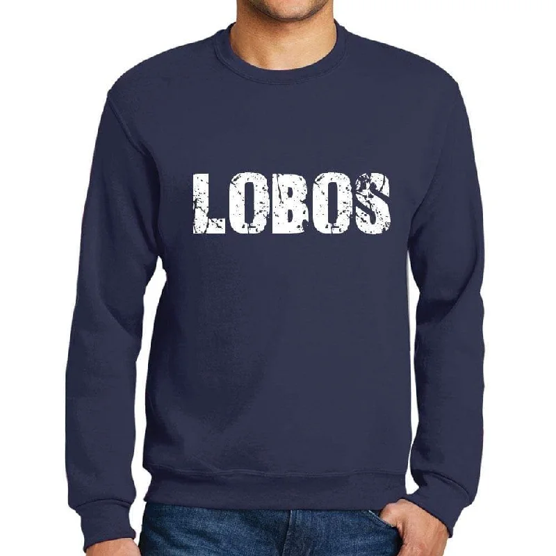 Sports Gear Men's Printed Graphic Sweatshirt Popular Words LOBOS French Navy