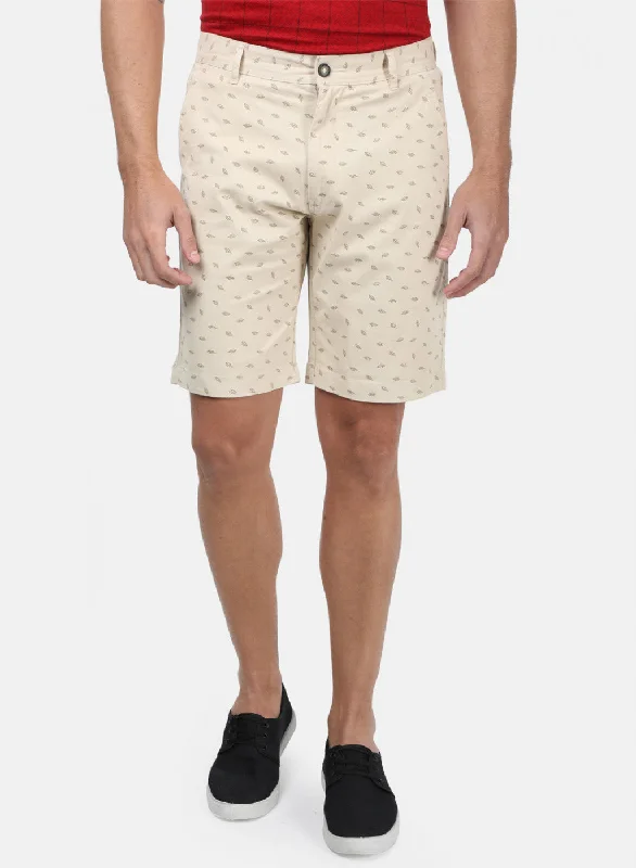 Premium T-shirts Men Beige Printed Shorts