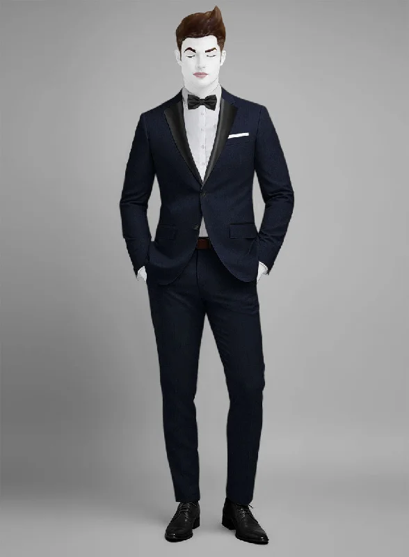 Lightweight Tops Napolean Navy Herringbone Wool Tuxedo Suit