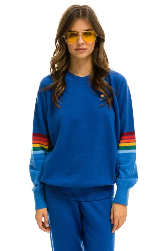 Sporty Designs RAINBOW STRIPE SLEEVE UNISEX CASHMERE LIGHT SWEATER - VINTAGE BLUE
