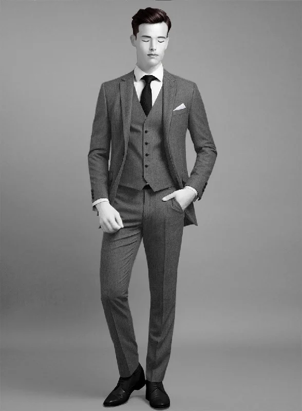 Relaxed Looks Napolean Gray Herringbone Wool Suit