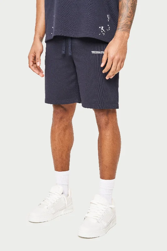 Cozy Jackets PAINT DETAIL HEAVYWEIGHT SHORTS - NAVY