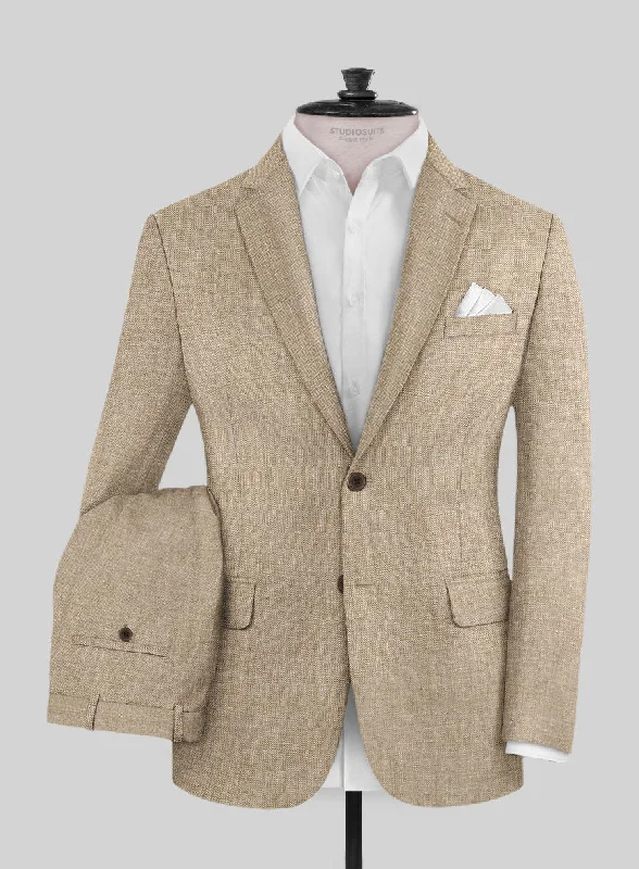 Athletic Outfits Noble Dark Beige Wool Silk Linen Suit