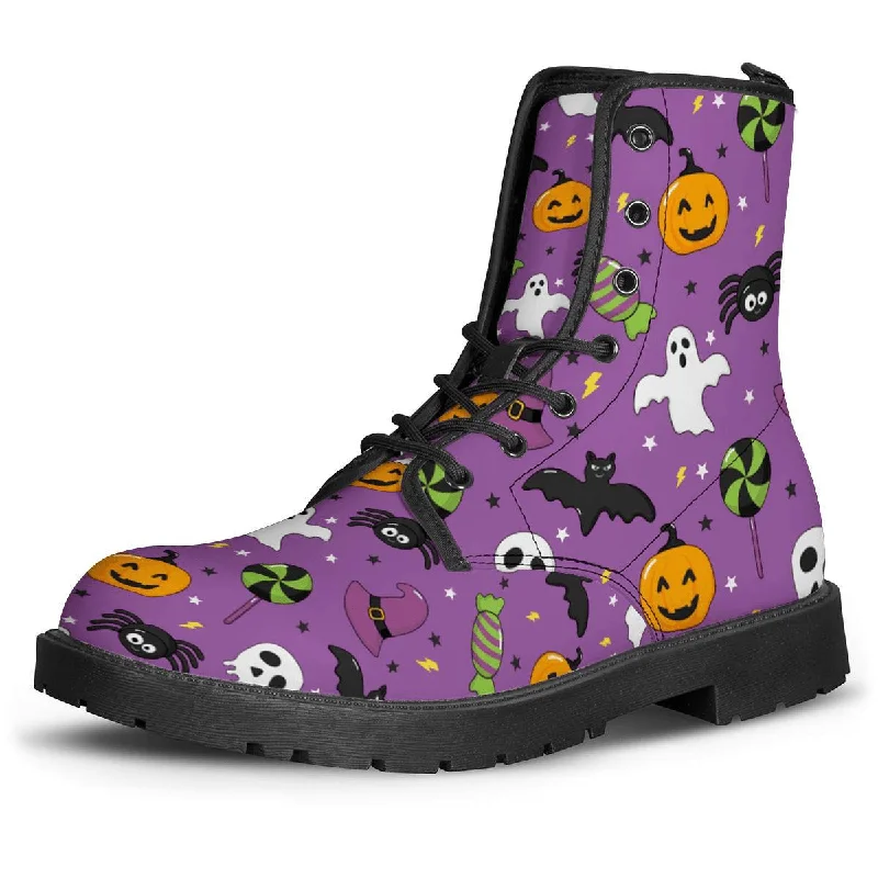 Trendy Tees Men Leather Halloween Funny Pattern Soft Sole round Toe Lace up Casual Martin Boots