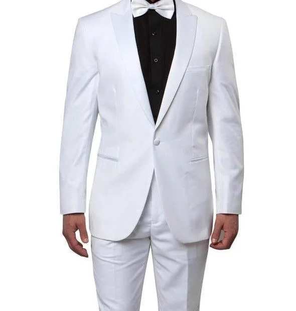 Easygoing Wardrobe Slim Fit 2 Piece White Tuxedo With White Satin Peak Lapel