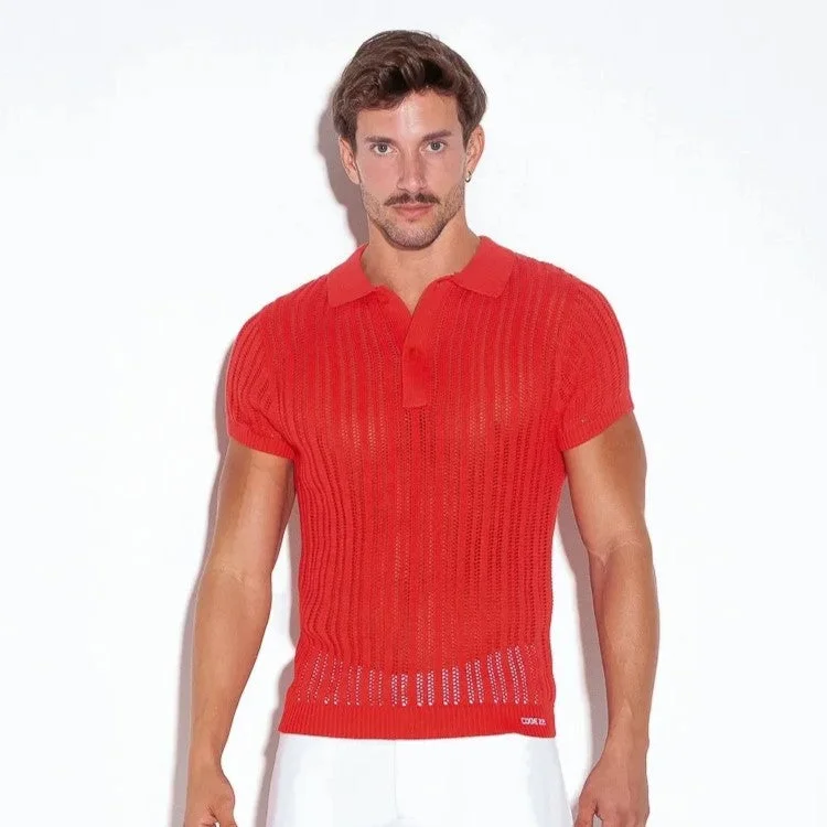 Soft Fabrics Code 22 knit polo shirt 7003 coral red