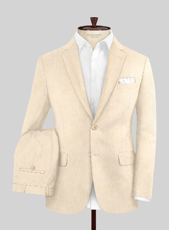 Stylish Jeans Noble Beige Wool Silk Linen Suit