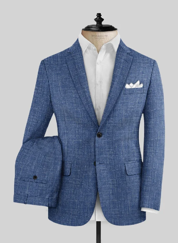 Simple Styles Noble Blue Wool Silk Linen Suit