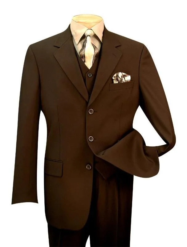 Trendy Apparel Avalon Collection - Regular Fit Men's Suit 3 Button 3 Piece Brown