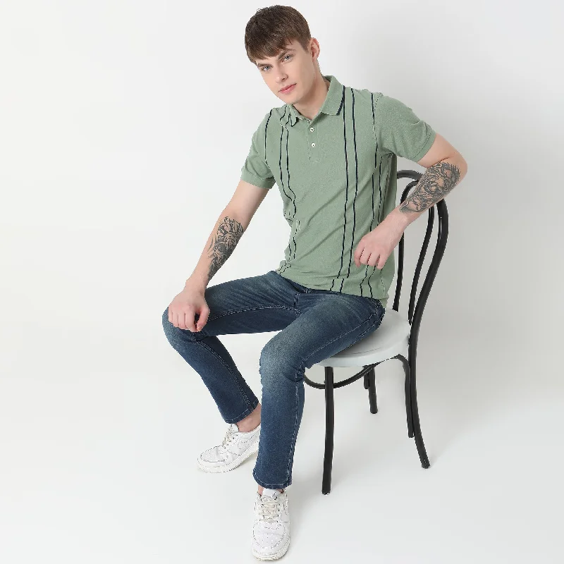 Street Style Tops Regular Fit Striped Polo T-Shirt