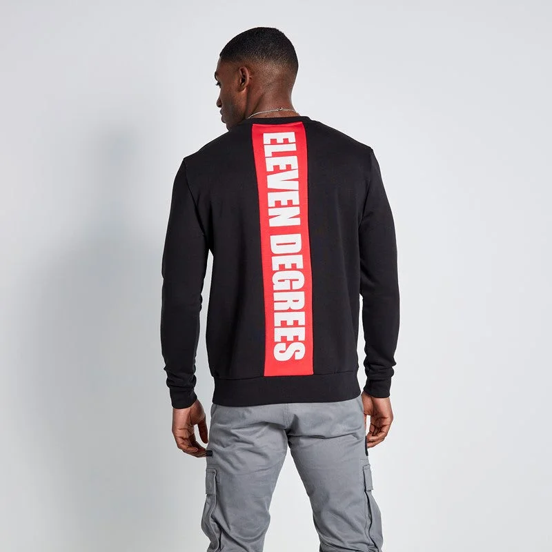 Summer Trends Cut and Sew Printed Back Graphic Sweatshirt - Black / Goji Berry Red
