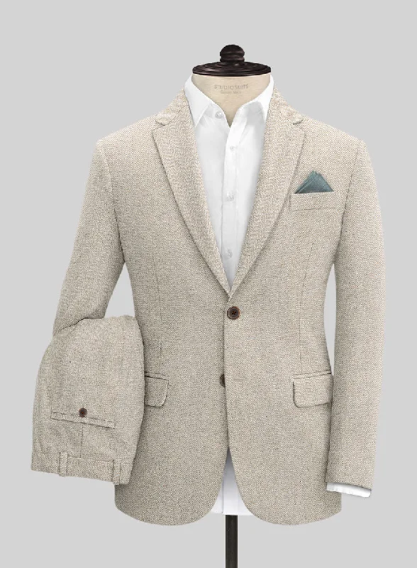 Relaxed T-shirts Vintage Herringbone Light Beige Tweed Suit