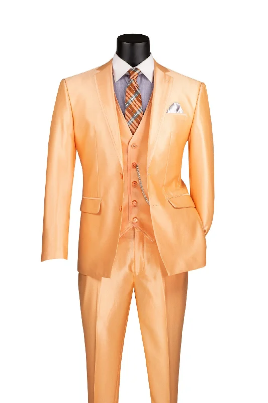 Casual Shirts Slim Fit 3 Piece Satin Suit in Melon