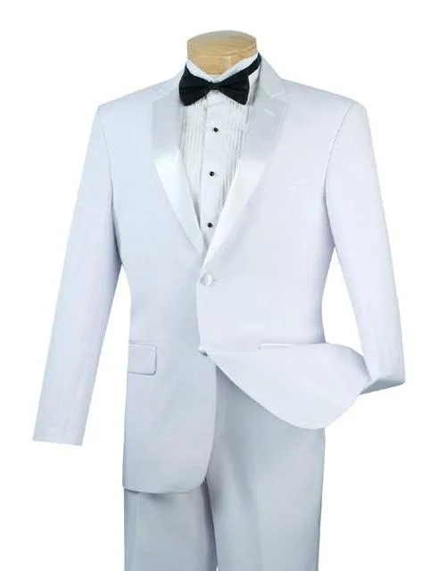 Cozy Jackets Regular Fit Satin Lapel 2 Piece Tuxedo in White