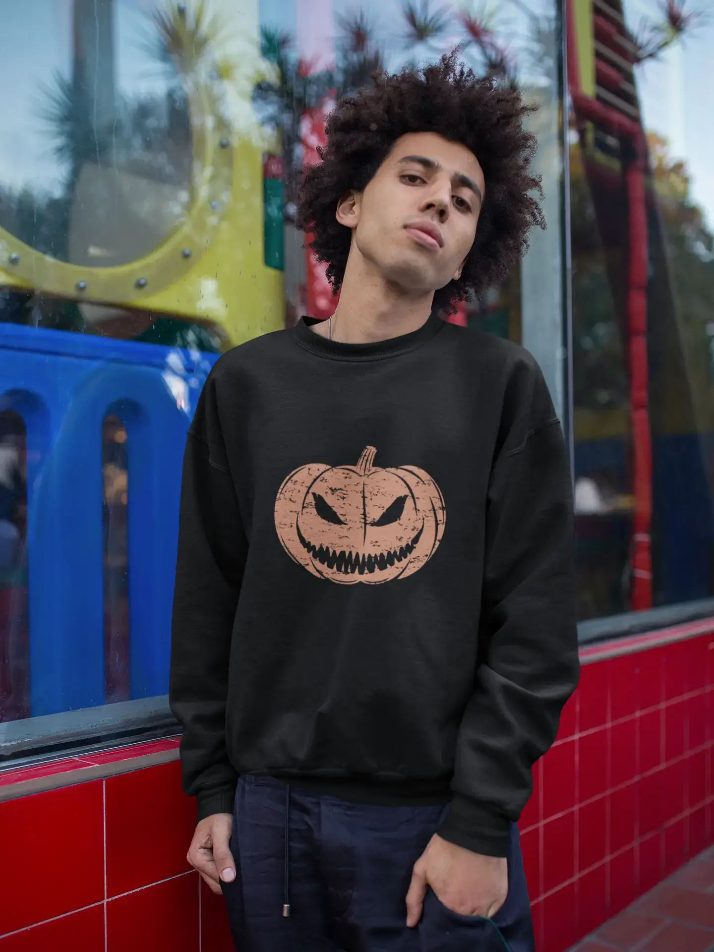Comfort Clothes ULTRABASIC - Men's Printed Graphic Sweatshirt Pumpkin Face T-Shirt Cute Casual Fall Halloween Tee Tops Deep Black Comfort Clothes ULTRABASIC - Men's Printed Graphic Sweatshirt Pumpkin Face T-Shirt Cute Casual Fall Halloween Tee Tops Deep Black