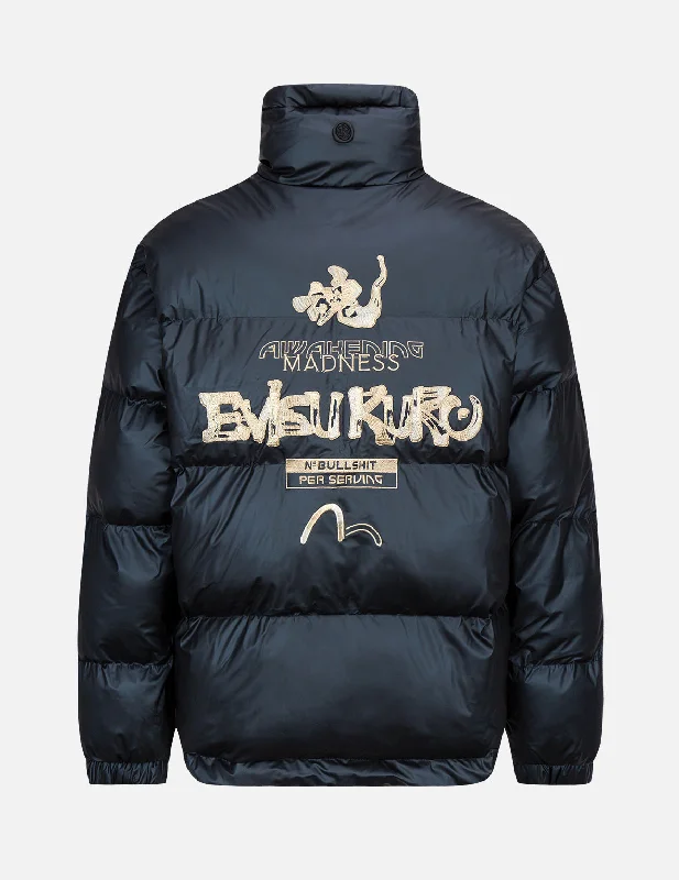 Minimalist Pieces Logo and Slogan Embroidered Metallic Padded Jacket