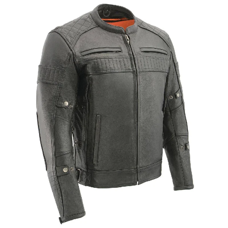 Formal Shirts Milwaukee Leather MLM1545 Men's Quilted Pattern Triple Vent Black Leather Scooter Jacket Formal Shirts Milwaukee Leather MLM1545 Men's Quilted Pattern Triple Vent Black Leather Scooter Jacket