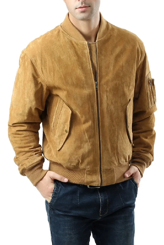 Daily Looks Landing Leathers Men MA-1 Suede Leather Flight Bomber Jacket