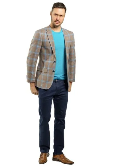 Casual Outerwear Slim Fit Brown and Blue Plaid Sport Jacket GB-SJ-VBC-46