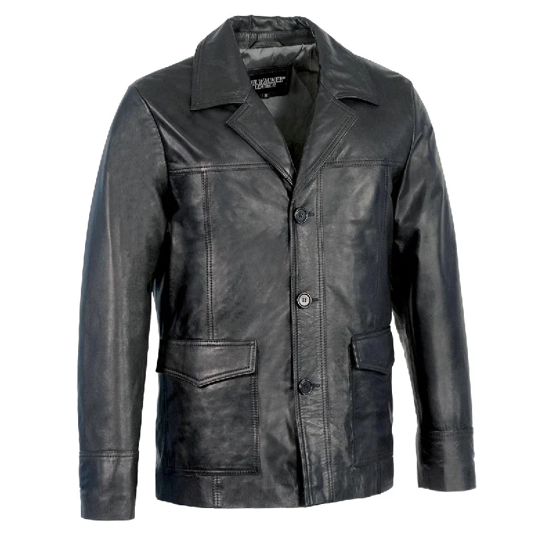 Formal Casuals Milwaukee Leather Men's Black Leather Button Closure Blazer Car Coat Fashion Jacket SFM1870 Formal Casuals Milwaukee Leather Men's Black Leather Button Closure Blazer Car Coat Fashion Jacket SFM1870