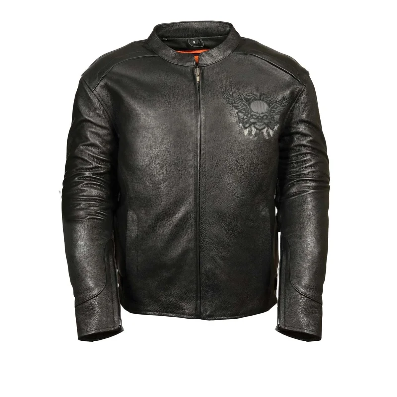 Athletic Tops Milwaukee Leather ML2055 Men's Black Leather Scooter Jacket with Reflective Skull Design Athletic Tops Milwaukee Leather ML2055 Men's Black Leather Scooter Jacket with Reflective Skull Design