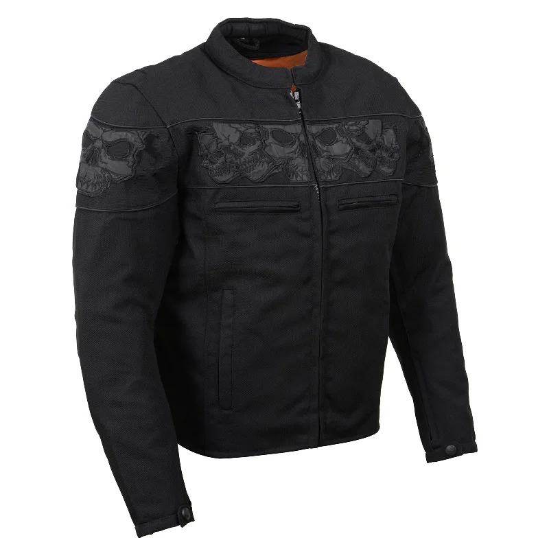 Active Wear Milwaukee Leather MPM1730 Black Padded Textile Motorcycle Jacket for Men w/ Reflective Skulls - All Season Motorcycle Jacket