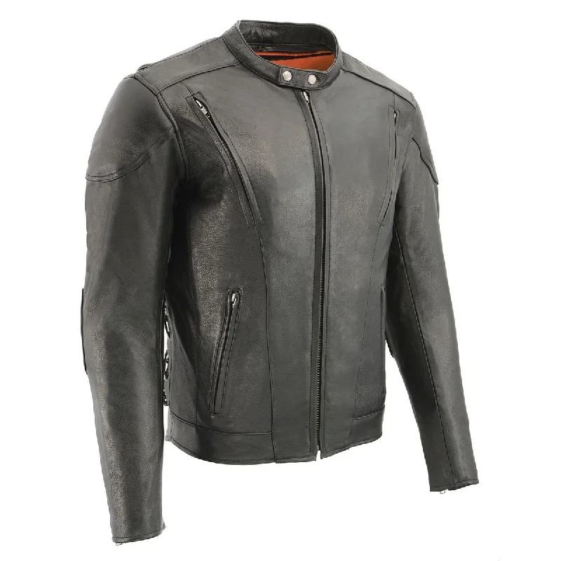 Relaxed Styles Milwaukee Leather SH1010 Men's 'Scooter' Black Vented Motorcycle Leather Jacket with Side Laces in Tall Sizes Relaxed Styles Milwaukee Leather SH1010 Men's 'Scooter' Black Vented Motorcycle Leather Jacket with Side Laces in Tall Sizes