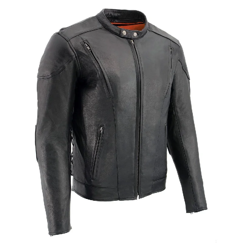 Cool Jackets Milwaukee Leather LKM1765 Men's Black Leather Racer Style Side Laced Motorcycle Jacket w/ Ventilation System Cool Jackets Milwaukee Leather LKM1765 Men's Black Leather Racer Style Side Laced Motorcycle Jacket w/ Ventilation System
