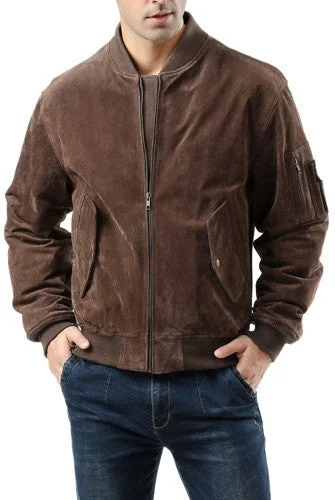 Casual Styles Landing Leathers Men MA-1 Suede Leather Flight Bomber Jacket