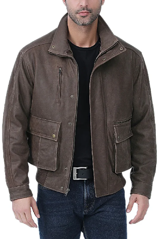 Denim Looks Landing Leathers Men Distressed Cowhide Leather Bomber Jacket