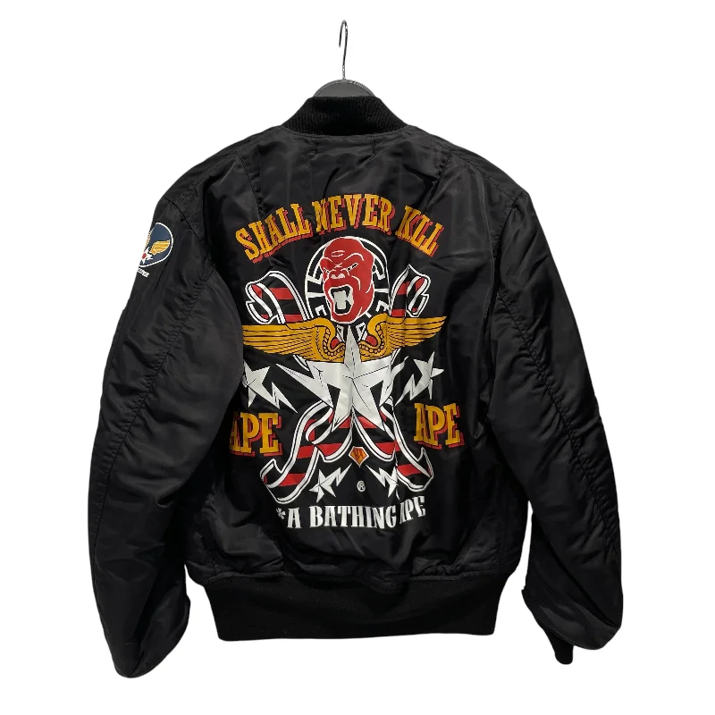 Comfort Clothes A BATHING APE/THE REAL McCOY'S/Flight Jkt/S/Nylon/BLK/Graphic/MA-1 Flight Jacket Comfort Clothes A BATHING APE/THE REAL McCOY'S/Flight Jkt/S/Nylon/BLK/Graphic/MA-1 Flight Jacket