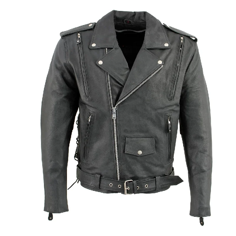 Smart Wear Men's XS403 Black Classic Vented Biker Jacket with Side Laces