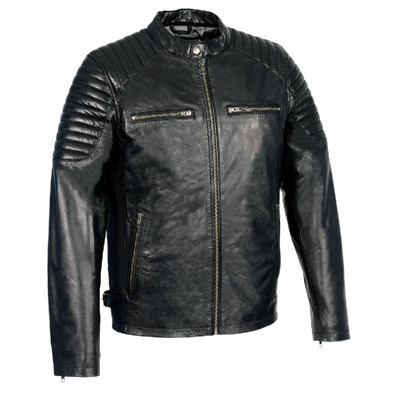 Fashionable Wear Milwaukee Leather SFM1840 Men's 'Quilted' Black Leather Fashion Jacket with Snap Button Collar Fashionable Wear Milwaukee Leather SFM1840 Men's 'Quilted' Black Leather Fashion Jacket with Snap Button Collar