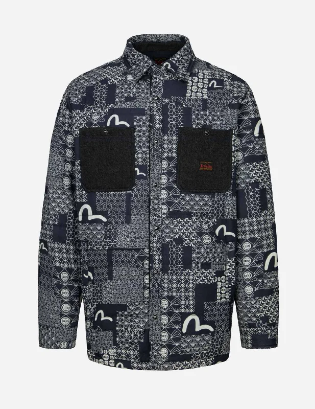 Everyday Apparel Allover Seagull and Kamon Print Loose Fit Padded Shirt Jacket
