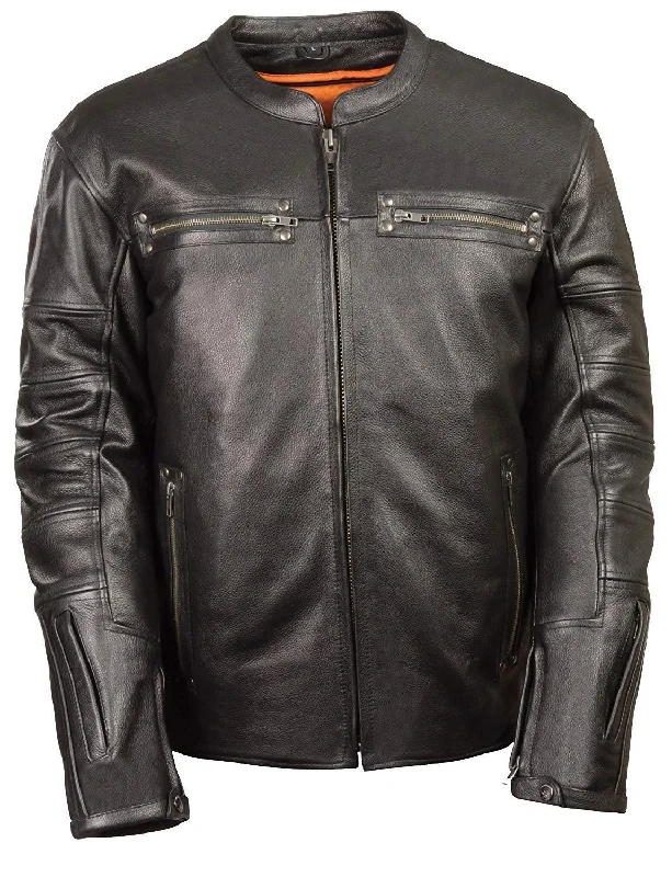 Formal Shirts Milwaukee Leather MLM1590 Men's Throwback Black Leather Scooter Jacket with Side Stretch Formal Shirts Milwaukee Leather MLM1590 Men's Throwback Black Leather Scooter Jacket with Side Stretch