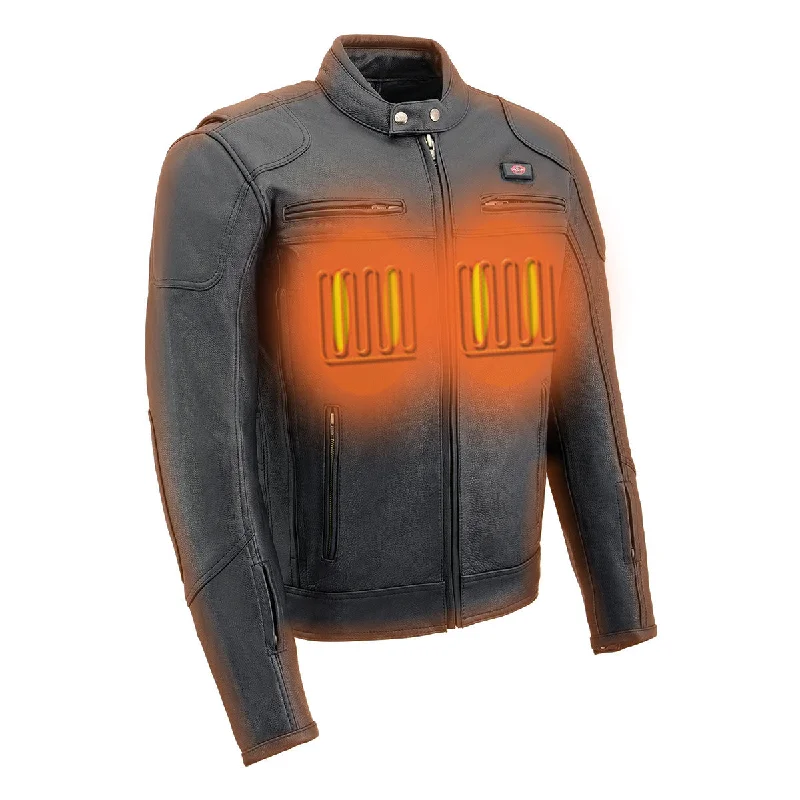 Street Style Tops Milwaukee Leather Heated Jacket for Men's Black Cowhide Leather Motorcycle Vented Jacket for All Seasons MLM1513SET