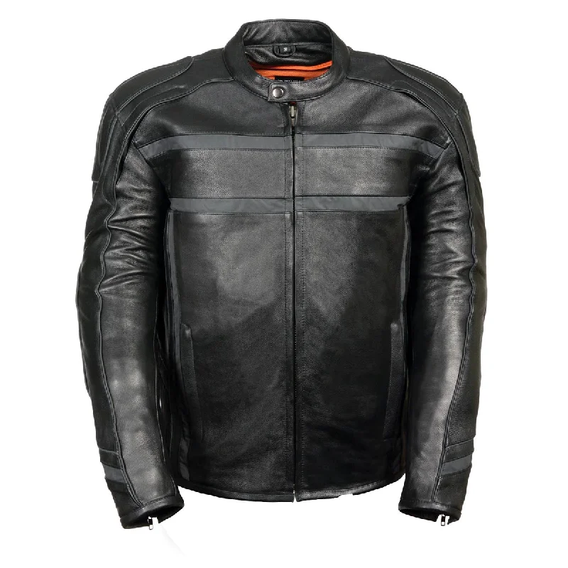 Layered Styles Z1R2083 Men’s ‘444’ Classic Reflective Black Leather Jacket