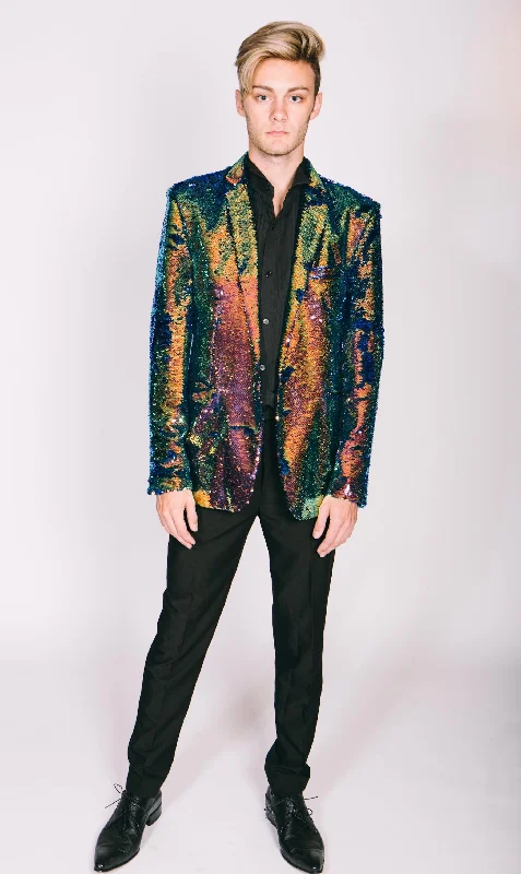 Casual Outerwear Any Old Iron Men's Oil Slick Sequin Jacket