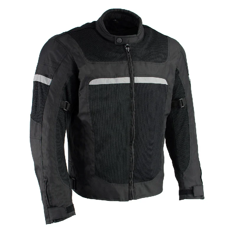Layered Clothing Milwaukee Leather MPM1794 Black Armored Mesh Racer Jacket with Reflective Piping for Men - All Season Jacket Layered Clothing Milwaukee Leather MPM1794 Black Armored Mesh Racer Jacket with Reflective Piping for Men - All Season Jacket